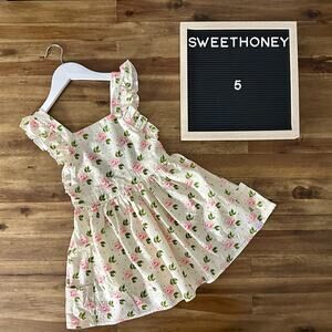 NWT SweetHoney Sleeveless Linen Pinafore Dress Peony Rose Cream Pink Floral 5